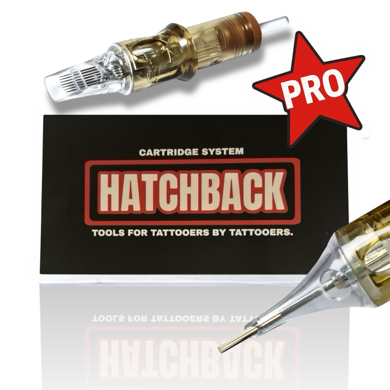 Hatchback Pro tattoo cartridge system packaging with cartridge needle